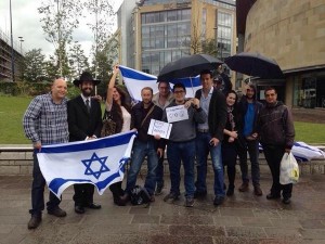 Shneur Zalman Odze with Israeli friends openly flaunting Bradford West MP George Galloway's proposed ban of Israelis. Photo: Twitter.