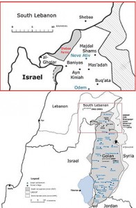 Shabaa Farms area, near nexus of Israel, Lebanon, and Syria. Wikipedia