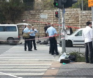 Scene of vehicular terror attack. Photo: Tatzpit Scene of vehicular terror attack. Photo: Tatzpit