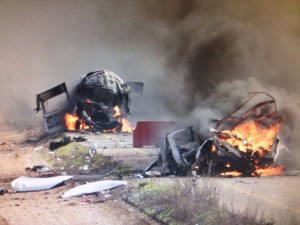 Two IDF soldiers were killed and seven others wounded jeep in a Hezbollah rocket attack on a jeep on the Lebanon border. Photo: Ch.2 screenshot. Two IDF soldiers were killed and seven others wounded jeep in a Hezbollah rocket attack on a jeep on the Lebanon border. Photo: Ch.2 screenshot.