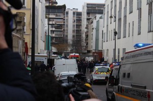 The scene of the Jan. 7 Islamist terror attack on the offices of the Charlie Hebdo satirical newspaper in Paris. Photo: Thierry Caro via Wikimedia Commons.