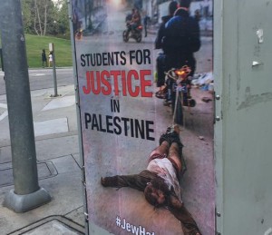 A Students for Justice in Palestine sign plastered on the UCLA campus. Photo: Twitter.