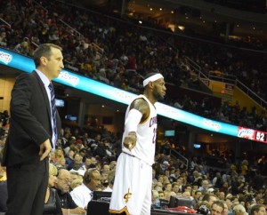 Cleveland Cavaliers Head Coach David Blatt (left) and NBA superstar LeBron James (center). Photo: Bob Jacob.