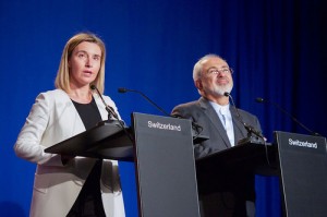 European Union High Representative for Foreign Affairs Federica Mogherini and Iranian Foreign Minister Javad Zarif addressed reporters following negotiations between the P5+1 member nations and Iranian officials about the future of their country's nuclear program at the École Polytechnique Fédérale de Lausanne in Switzerland on April 2, 2015. Photo: The U.S. Department of State.