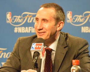 Cleveland Cavaliers coach David Blatt addresses the media after his team lost Game 6 of the NBA Finals on Tuesday night. Photo: Bob Jacob/Cleveland Jewish News.