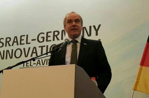 Karl-Ludwig Kley, chairman and CEO of the Merck pharmaceutical company, led a delegation of 100 German government and business officials to Israel for  Israel-Germany Innovation Day. Photo: Twitter.