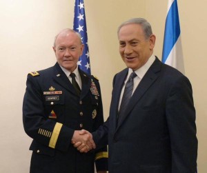 Israeli Prime Minister Benjamin Netanyahu thanked U.S. General Martin Dempsey for America's servicemen and women. Photo: Twitter. 