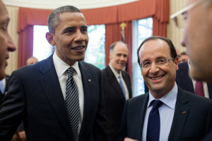 U.S. President Barack Obama (left) and French President François Hollande in the White House on May 18, 2012. France has retained skepticism regarding the current Iran negotiating process Photo: Pete Souza/White House photo. 