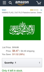 Amazon continues to sell Hamas flags, though it banned Confederate flags. Photo: Screenshot.