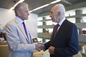 Actor Michael Douglas met with Israeli President Shimon Peres at the Peres Center for Peace in Tel Aviv-Jaffa on Tuesday. Photo: Peres Center for Peace.