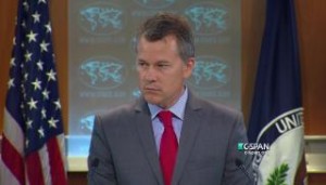 Press Director Jeff Rathke squirmed when asked by a reporter about the status of Jerusalem. Photo: C-Span.