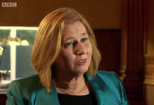 Zionist Union Co-Chairperson Tzipi Livni on BBC. Photo: Screenshot