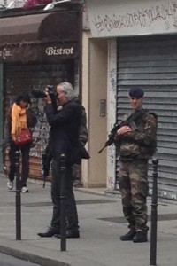 Soldiers stood on guard outside a Jewish wedding in Paris. Photo: Twitter.