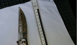 The knife used by a Palestinian terrorist to stab a border policeman in Jerusalem on Sunday. Photo: Israel Police.