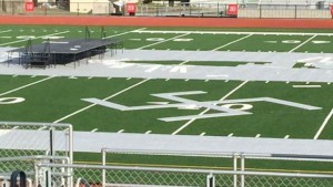 Local resident Robin Belinsky discovered a giant swastika on the 40-yard line at the El Camino High School football field. Photo: Courtesy.
