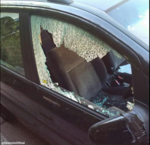 A picture of the car outside Hackney's Beth Hamedrash Skver Synagogue that was vandalized on Tuesday. Photo: Courtesy.