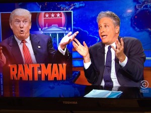Jon Stewart ripped presidential candidate Donald Trump on Monday night.
