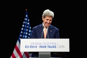 Secretary of State John Kerry addresses reporters after the July 14 announcement of the Iran nuclear deal in Vienna. Photo: State Department.