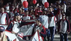 Athletes march in during the opening ceremony of the 14th Annual European Maccabi Games, this year in Berlin. Photo: Screenshot. 