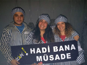 Participants of the Turkish 'Great Escape' game in Jewish World War II prison uniforms. Photo: Facebook. 