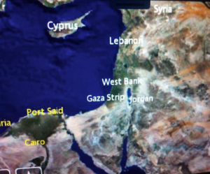A picture of an Air France in-flight map shows that Israel is not included on the flightpath and is instead replaced with "West Bank" and the "Gaza Strip." Photo: Screenshot from JSS News.