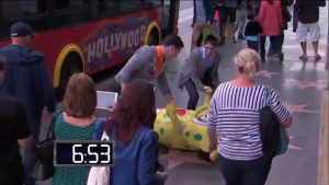 Two Jewish men helped Spongebob Squarepants to his feet. Photo: Screenshot.