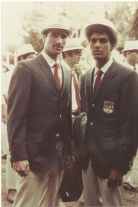 Basketball player Tal Brody (left) and swimmer Mark Spitz at the 1965 Maccabiah Games. Photo: Courtesy Joseph Yekutieli Maccabi Archive.