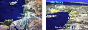 Two images from the Air France in-flight map with Israel conspicuously absent. 