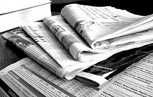 A stack of newspapers. Photo: Wikipedia.