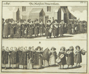 A Jewish wedding in the 18th century. German copperplate engraving, ca. 1700. Wikipedia.