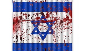 A bloodstained Israeli flag featured on a shower curtain was available for purchase on Amazon. Photo: Screenshot. 