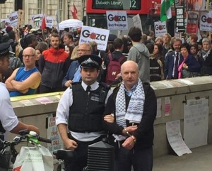 A protester shouting to Jews, "You only understand money" was arrested during an anti-Netanyahu rally on Wednesday. Photo: Twitter.
