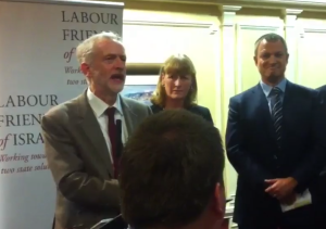 Jeremy Corbyn addresses Labour Friends of Israel, vexing one heckler for failing to mention "Israel" by name when attacking Jews. Photo: Screenshot