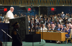 Pope Francis addresses the United Nations General Assembly on Friday. Credit: UN Photo/Evan Schneider.