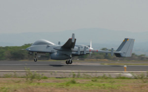 The Heron Unmanned Air Vehicle (UAV) takes off from the Comalapa airport runway during a counterdrug support mission May 21. The Heron UAV is part of an Unmanned Air System (UAS) deployed to El Salvador through May 27 to support a month-long evaluation initiative called Project Monitoreo to assess the suitability of using unmanned aircraft for counterdrug missions in the U.S. Southern Command area of focus. (Photo by Jose Ruiz, U.S. Southern Command Public Affairs)