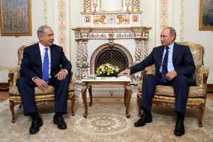 Russian President Vladimir Putin, right, and Israeli Prime Minister Benjamin Netanyahu during a September 2015 meeting in Moscow. Photo: GPO.