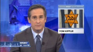 Chicago station WGN-TV used an image of the Nazi yellow star for a segment on Yom Kippur. Photo: Screenshot.