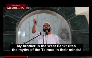 A cleric from Rafah called on Palestinians to stab and murder Jews during his Friday sermon while brandishing a knife. PHOTO: Screenshot.