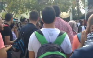 Arab students protesting outside the Tel Aviv University campus on the first day of the academic school year. Photo: Screenshot.