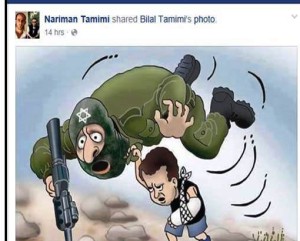 A screenshot from a Facebook page showing Bassam Tamimi's children provoking Israeli soldiers.  