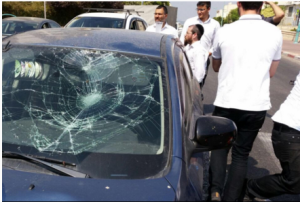 Palestinians attacked a passenger car with stones near Ramallah. PHOTO: Emergency services spokesperson.