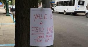 This antisemitic sign targeting Jews at Yale University was posted in New Haven, Conn. Photo: Twitter.