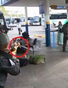 The Border Policewoman subduing a terrorist with a popsicle in her hand. Photo: YouTube/Screenshot.