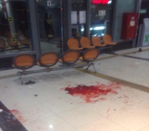 The bloody scene from inside the central bus station in Beer Sheva. Photo: Twitter.