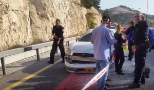 The scene of Sunday's Palestinian car bomb in Maaleh Adumin. Photo: YouTube.
