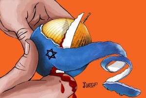 A cartoon by Palestinian cartoonist Omayya Juha under the "The_Intifada_was_launched hashtag. Photo: Twitter Screenshot.