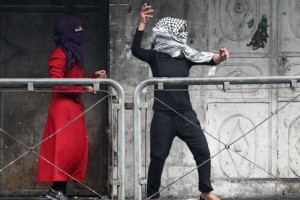 Palestinian girls engaging in violence against Israelis. Photo: Palestine News Network.