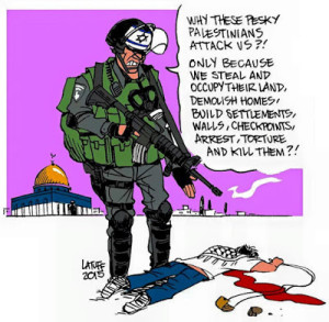 A cartoon by Arab Brazilian illustrator Carlos Latuf, appearing on a Facebook page alleging to represent Palestinian Authority President Mahmoud Abbas' Fatah party. 