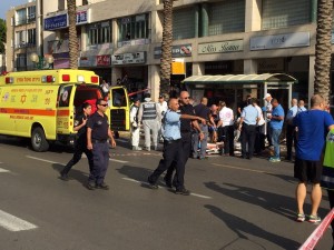 The first terrorist attack on Tuesday, which took place in Ra'anana. Photo: Magen David Adom.