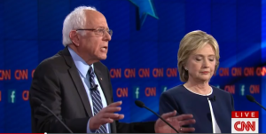 Democratic presidential hopefuls Bernie Sanders and Hillary Clinton  sparred on American policy regarding the Israeli-Palestinian conflict during the fifth Democratic debate. Photo: Screenshot.